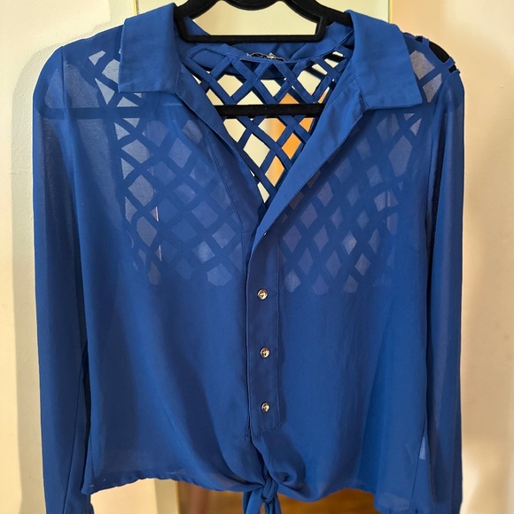 Xtaren Long Sleeve with Tie & Caged Back Blouse - Picture 1 of 2